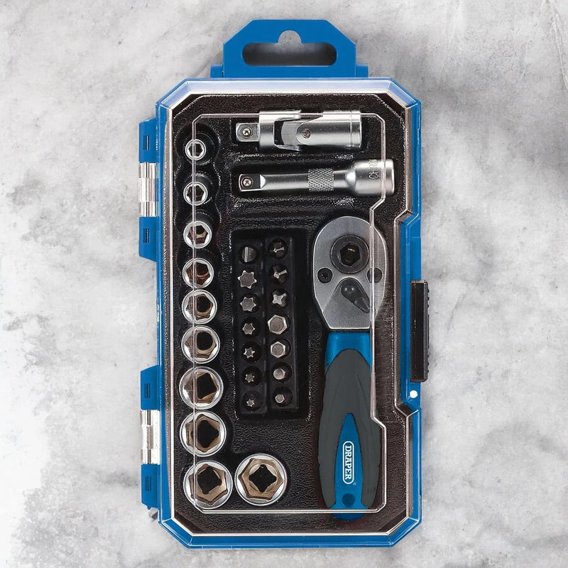 Draper 1/4" Socket Set Draper 04778 1/4" Drive Metric Socket & Bit Set 27pc | 4-13mm CRV Sockets with Case