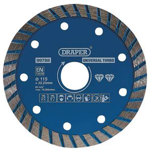 Draper Angle Grinder Diamond Cutting Discs Draper 99788 Turbo Diamond Cutting Disc Blade 115mm Dr-99788