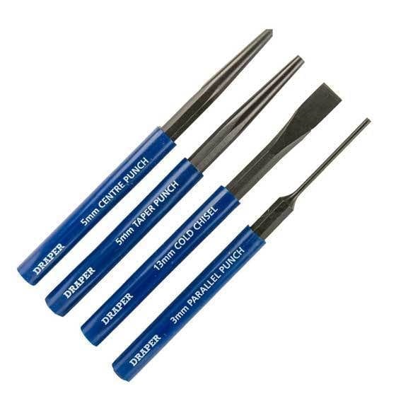 Draper Chisels & Punches Draper 4 Piece Hardened Cold Chisel Parallel Taper Centre Punch Tool Set 26559
