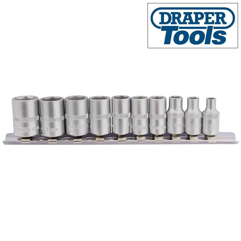 Draper Draper 10Pc 1/4" Sq. Dr. Metric Crv Socket Set With Storage Rail 4-13Mm 16398111