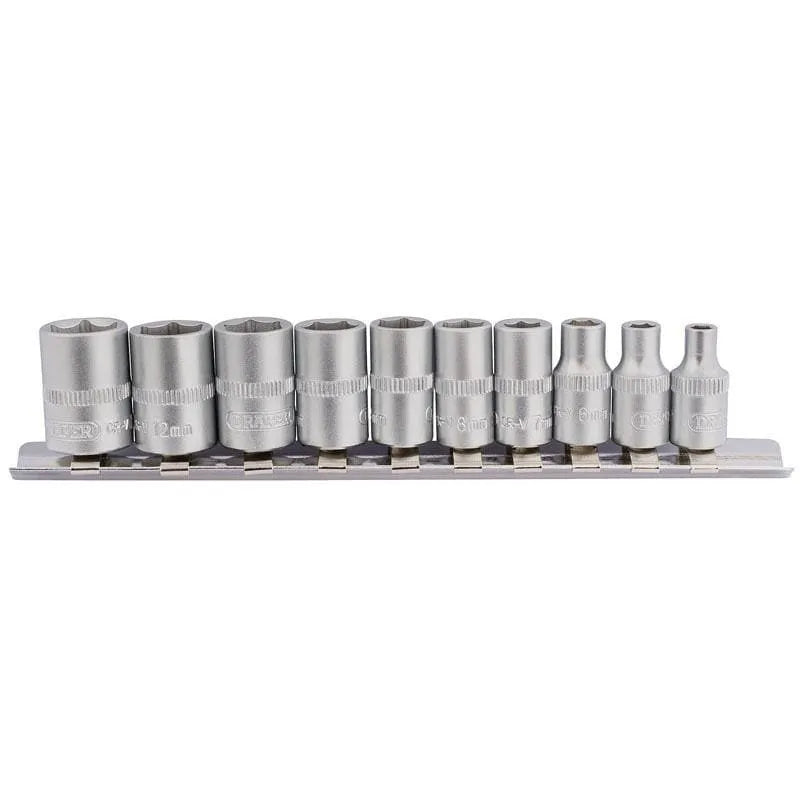 Draper Draper 10Pc 1/4" Sq. Dr. Metric Crv Socket Set With Storage Rail 4-13Mm 16398111