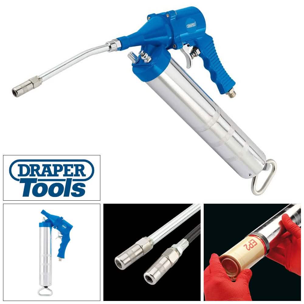 Draper DRAPER 1200-4500 PSI 400CC AIR COMPRESSOR GREASE GUN + METAL & FLEXI TUBES 70836