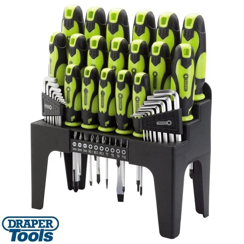 Draper DRAPER 44PC SCREWDRIVER HEX ALLEN KEY & BIT SET + STORAGE STAND PLAIN CROSS POZI