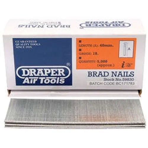 Draper Draper Brad Nails, 40Mm (Pack Of 5000) Dr-59830