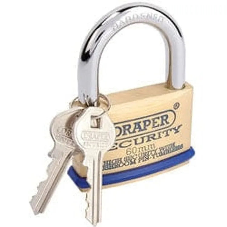 Draper Draper Solid Brass Padlock & 2 Keys With Mushroom Pin Tumblers Hardened Steel Shackle & Bumper, 60Mm Dr-64163