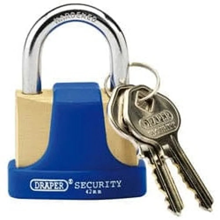 Draper Draper Solid Brass Padlock And 2 Keys With Hardened Steel Shackle And Bumper, 42Mm Dr-64165