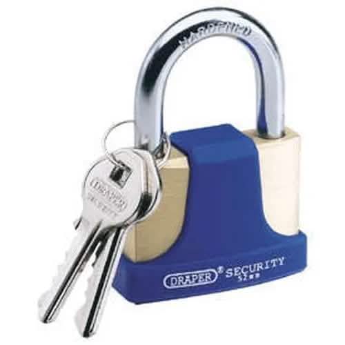 Draper Draper Solid Brass Padlock And 2 Keys With Hardened Steel Shackle And Bumper, 52Mm Dr-64166