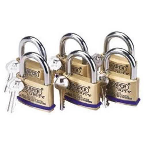 Draper Draper Solid Brass Padlocks With Hardened Steel Shackle, 60Mm (Pack Of 6) Dr-67663