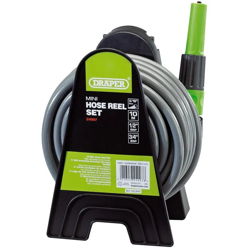 Draper Garden Hose Mini Hose Storage Reel + Reinforced 10m x 8mm Garden Hosepipe Set Draper 24997