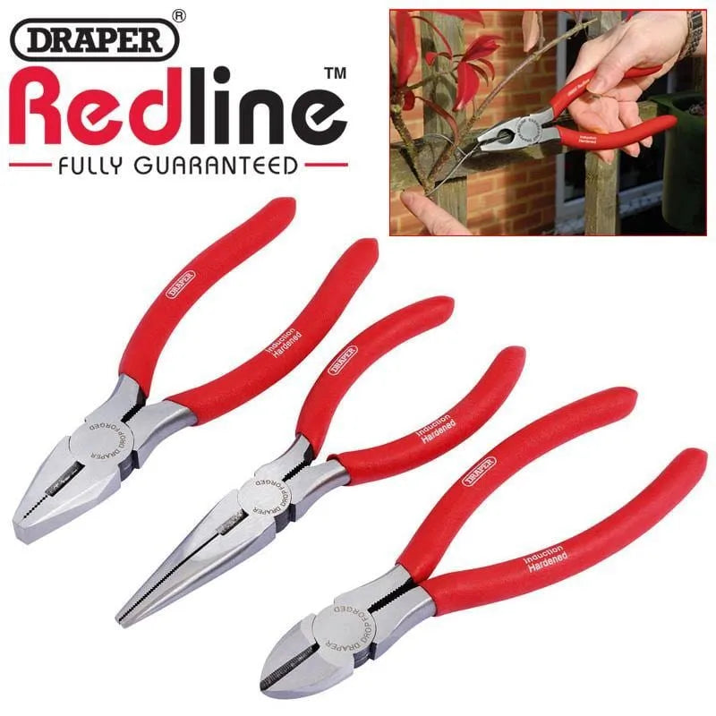 Draper Pliers Draper 3Pc Pliers Set Carbon Steel 160Mm Combination Side Cutting & Long Nose