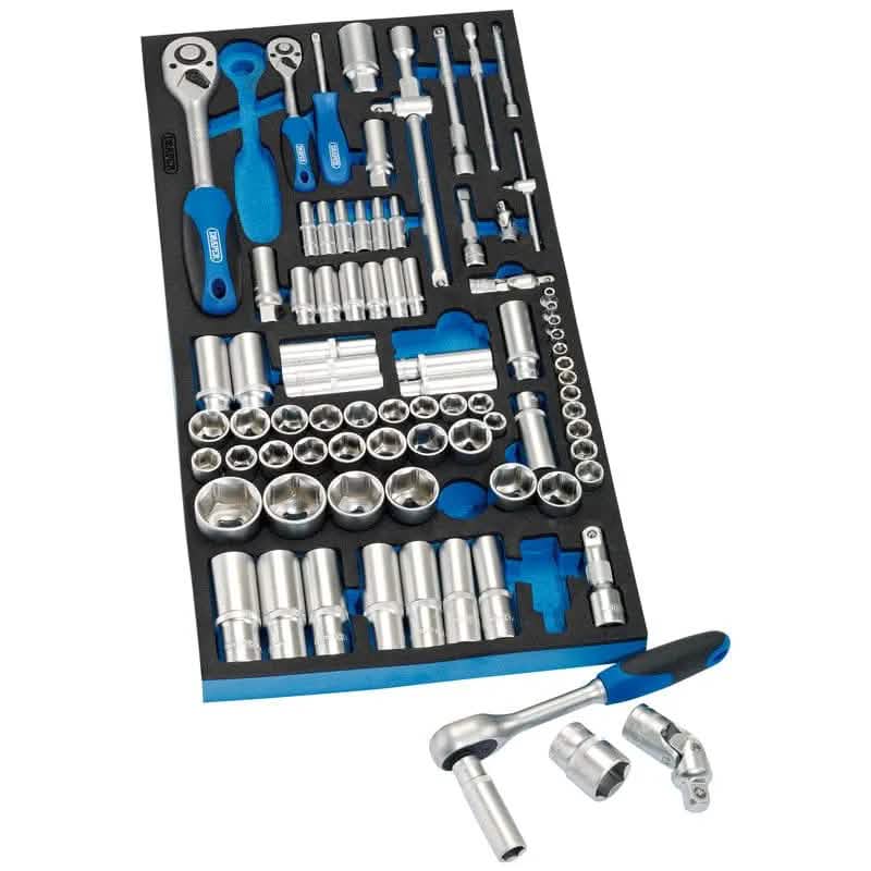 Draper Socket Set Draper 63540 Socket Set In Full Drawer Eva Insert Tray, 1/4", 3/8", And 1/2" (84 Piece) Dr-63540
