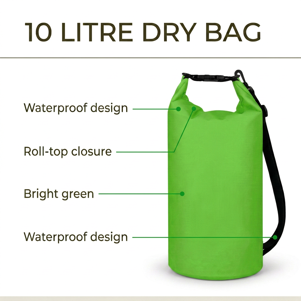 Dry Bag 10 Litre Waterproof with Shoulder Strap – Bright Green