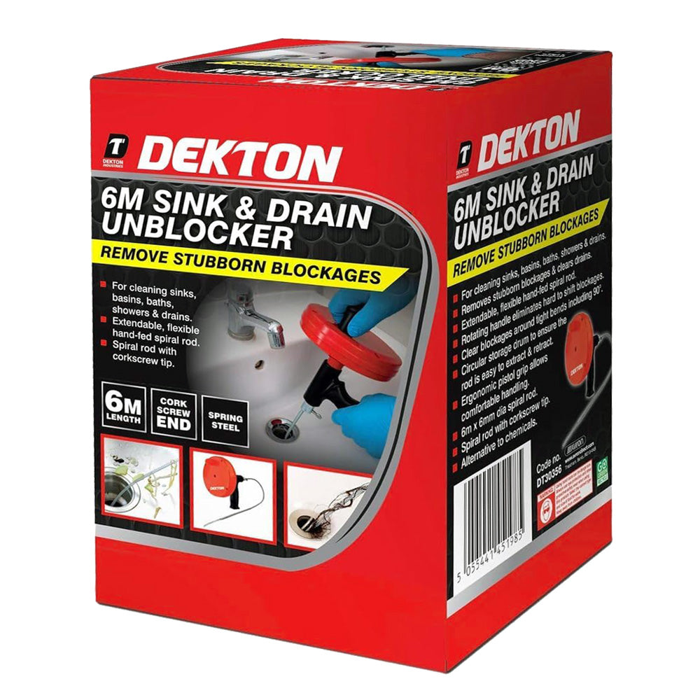 6m Extendable Sink & Drain Unblocker Clears Bath Waste Pipe Blockages Hair Clog Removing Tool