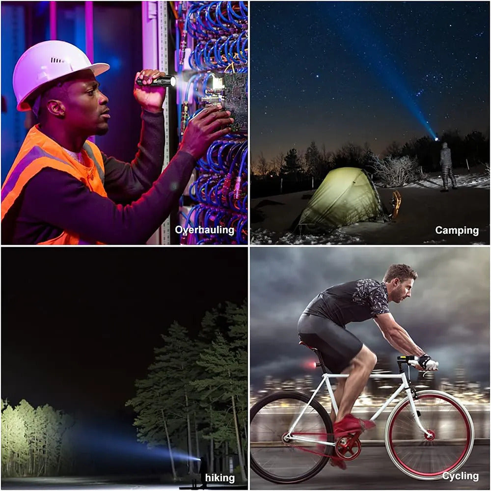 Mini LED Torch USB Rechargeable Flashlight COB Worklight Lamp Zoom Focus & Case