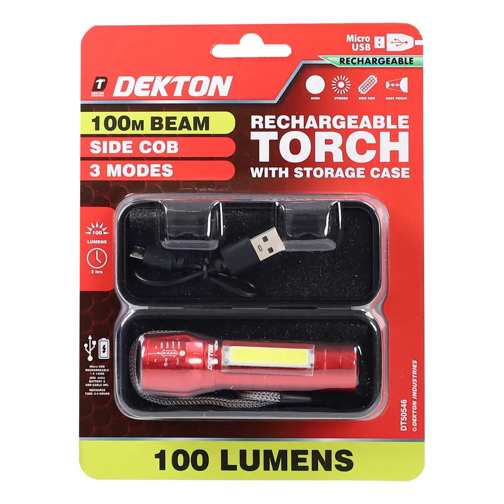 Mini LED Torch USB Rechargeable Flashlight COB Worklight Lamp Zoom Focus & Case