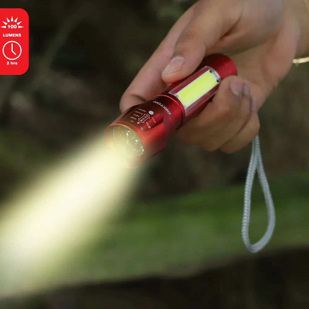 Mini LED Torch USB Rechargeable Flashlight COB Worklight Lamp Zoom Focus & Case