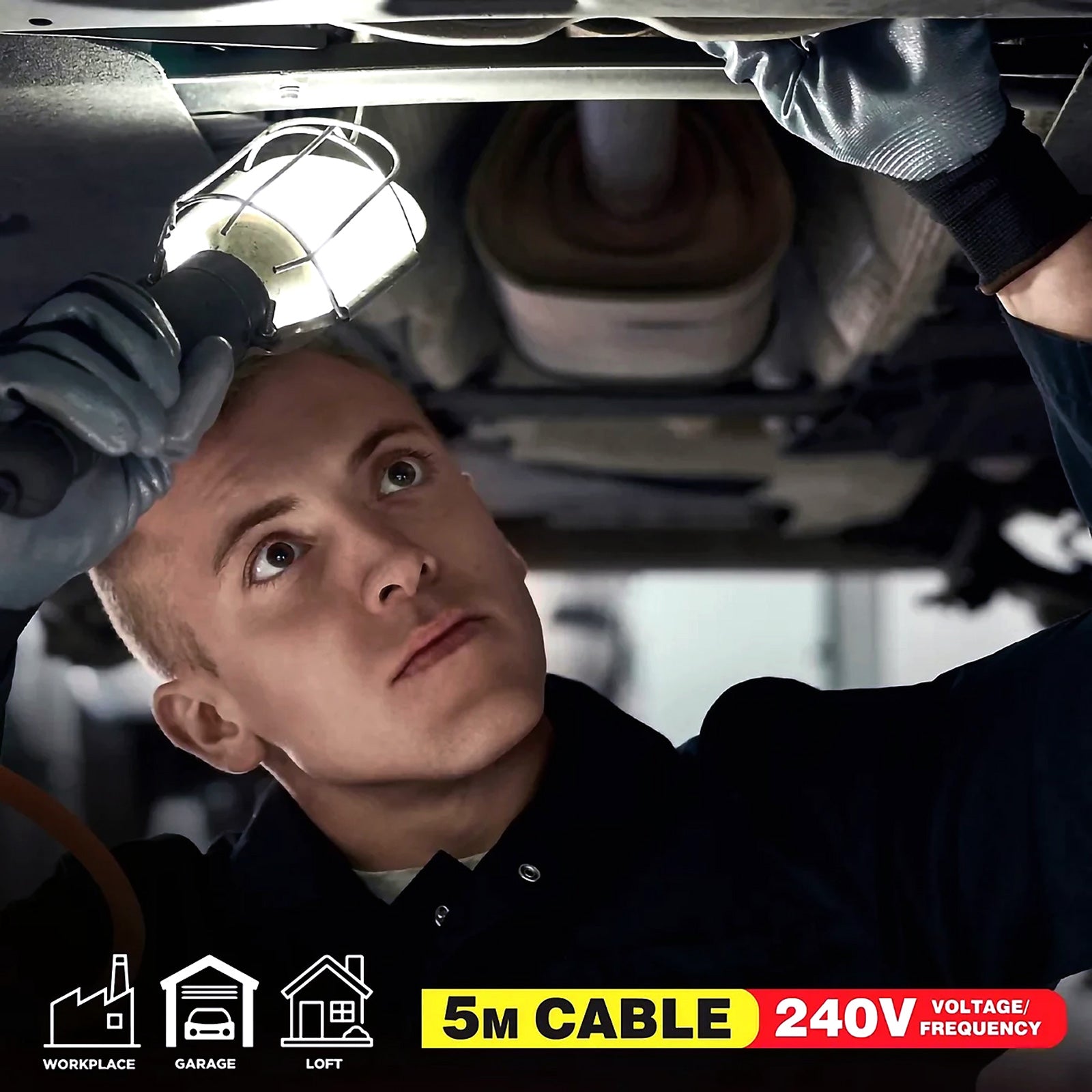60W Inspection Lamp Garage Worklight Loft Work Light Torch c/w Hook & 5m Cable