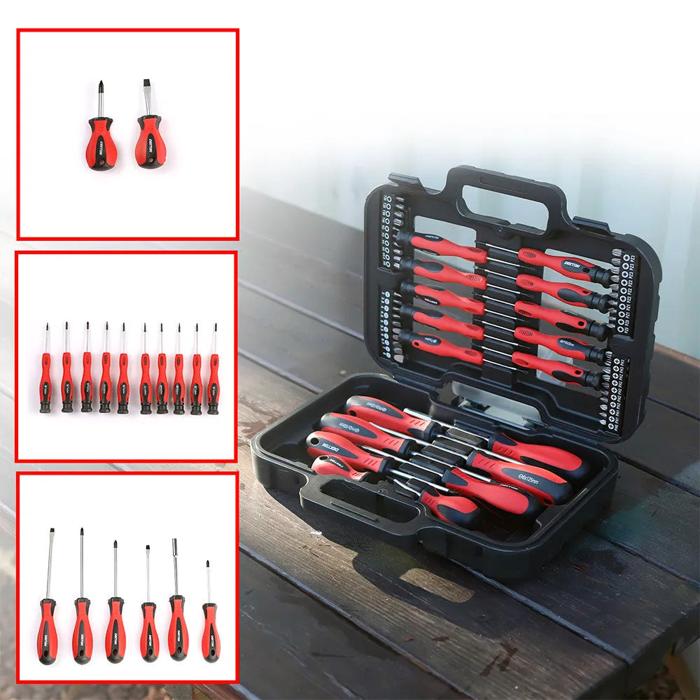 Screwdriver & Bits Set 58pc Precision Philips Flat Slot Torx Pozi + Storage Case
