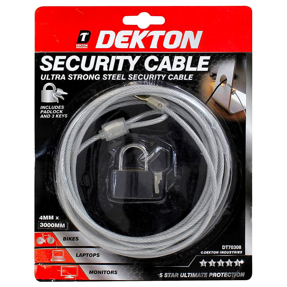 3m Laptop Security Cable Padlock Set Anti-Theft Steel Computer Mon