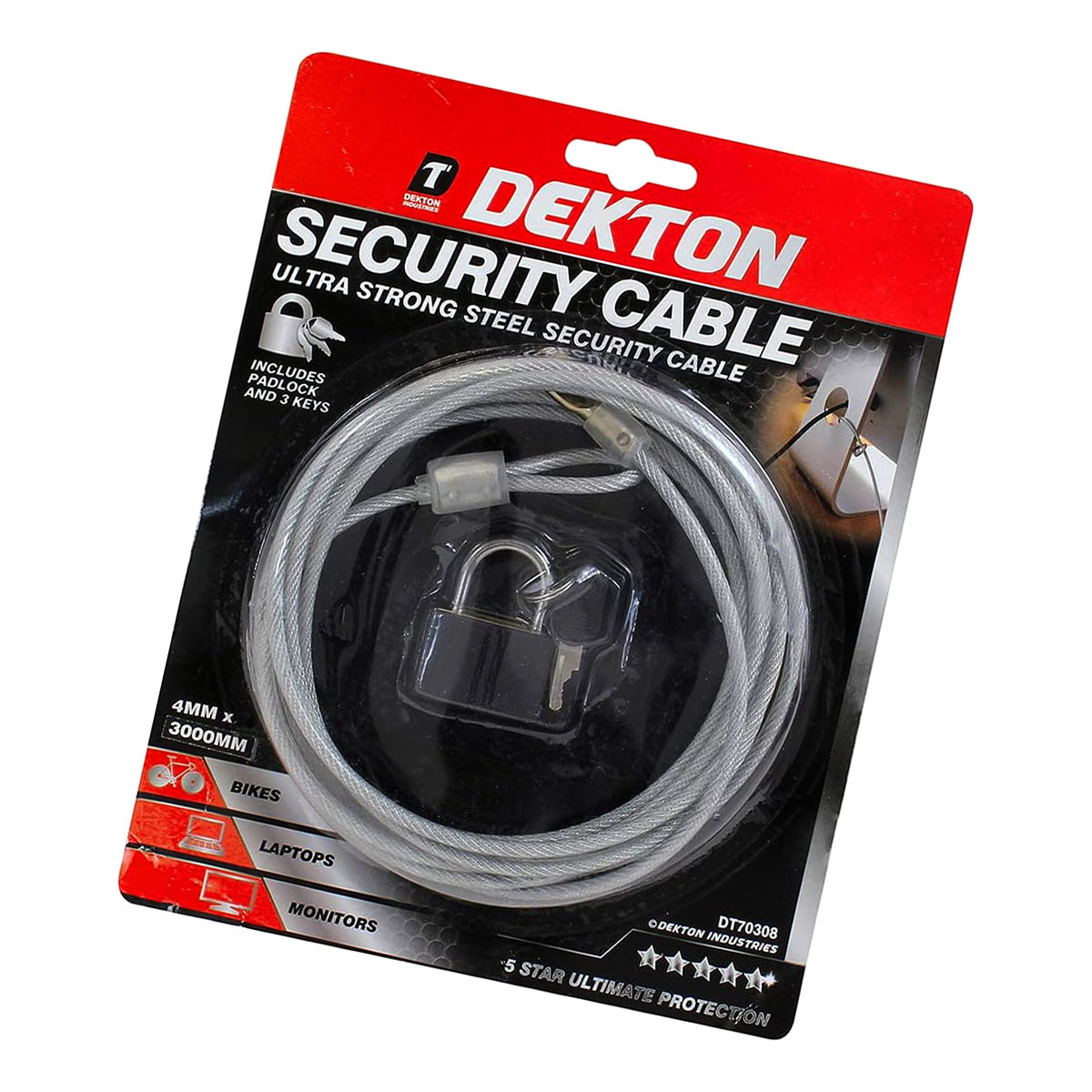 Pc Security Cable 3m Laptop Security Cable & Padlock Computer Monitor Steel Anti-Theft C