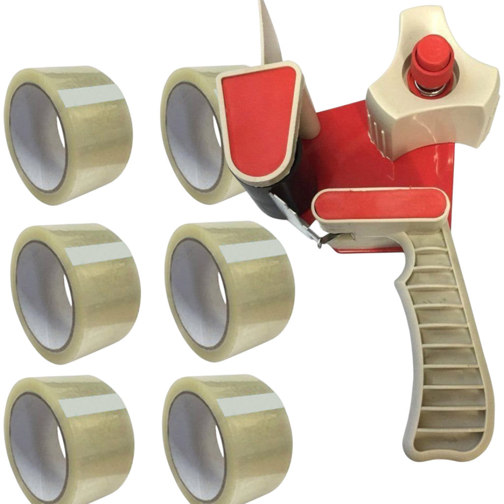 Tape Gun Dispenser 2" + 6 Rolls Clear Packing Parcel Box Tape