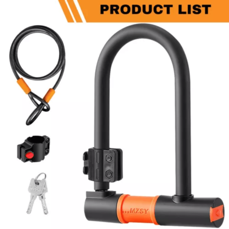 1 Set Heavy Duty Bike D Lock with 5ft/1.2m High Security Steel Cable&Sturdy Mounting Bracket&Key Theft Bicycle Locks for Road Bike, Electric Bike, Mountain Bike, Folding Bike