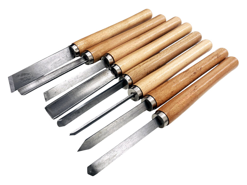 8pc Chisel Set Wood Turning Woodworking Tools Lathe Carving Woodturning Amtech