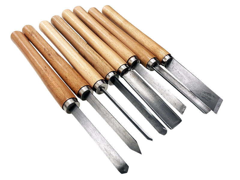 8pc Chisel Set Wood Turning Woodworking Tools Lathe Carving Woodturning Amtech