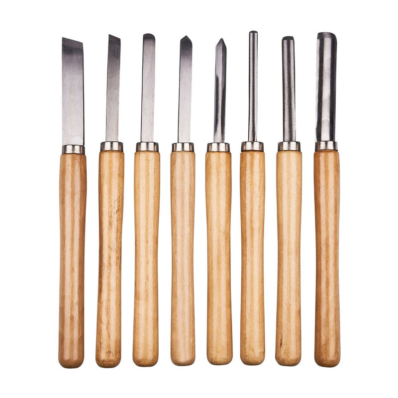 8pc Chisel Set Wood Turning Woodworking Tools Lathe Carving Woodturning Amtech