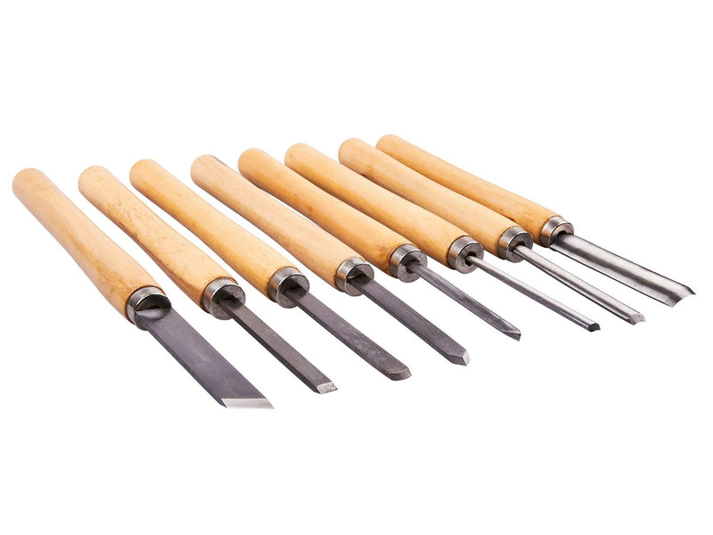 8pc Chisel Set Wood Turning Woodworking Tools Lathe Carving Woodturning Amtech