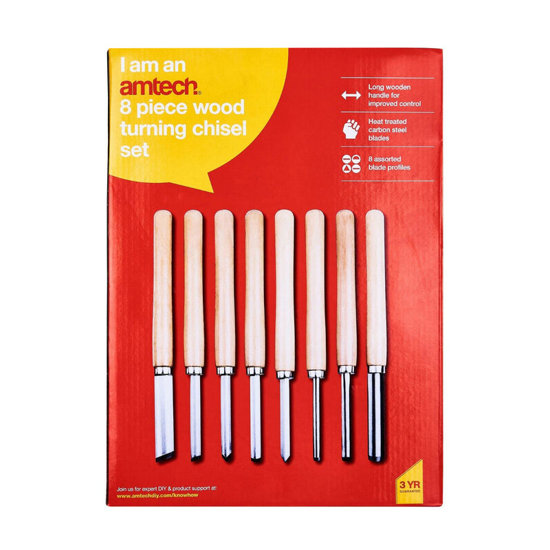 8pc Chisel Set Wood Turning Woodworking Tools Lathe Carving Woodturning Amtech