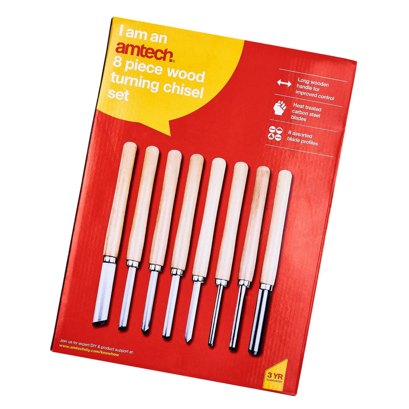 8pc Chisel Set Wood Turning Woodworking Tools Lathe Carving Woodturning Amtech
