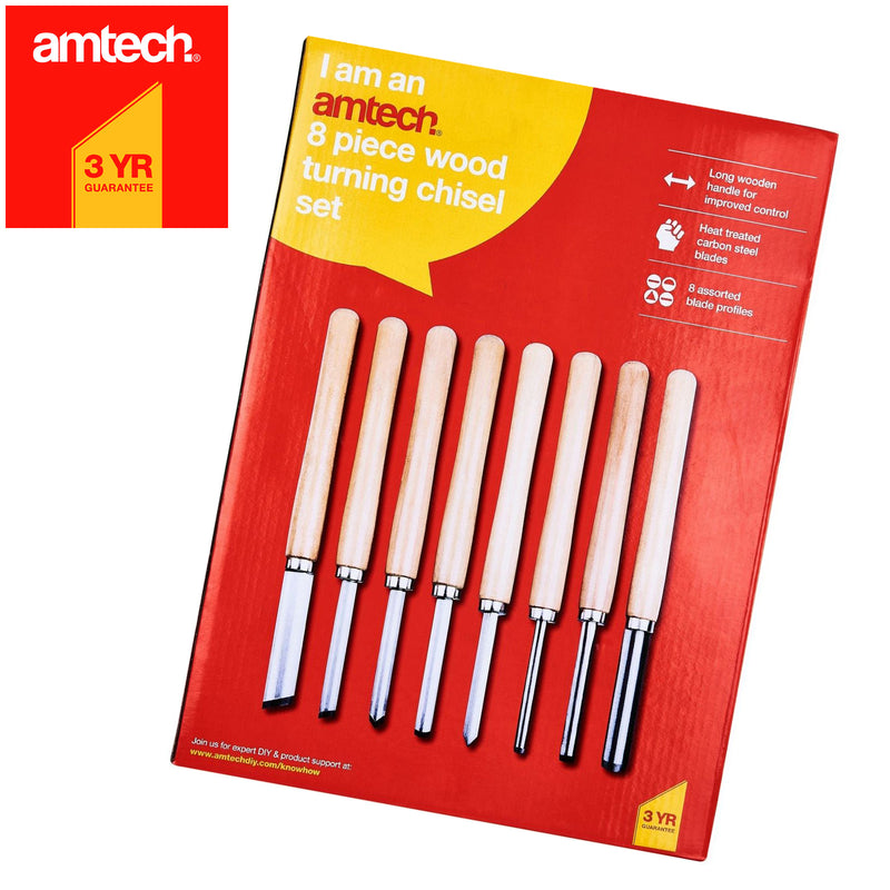 8pc Chisel Set Wood Turning Woodworking Tools Lathe Carving Woodturning Amtech