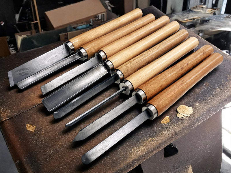8pc Chisel Set Wood Turning Woodworking Tools Lathe Carving Woodturning Amtech