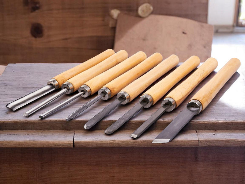 8pc Chisel Set Wood Turning Woodworking Tools Lathe Carving Woodturning Amtech