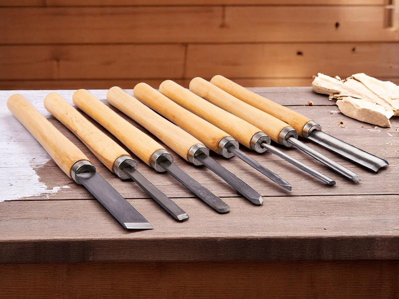 8pc Chisel Set Wood Turning Woodworking Tools Lathe Carving Woodturning Amtech