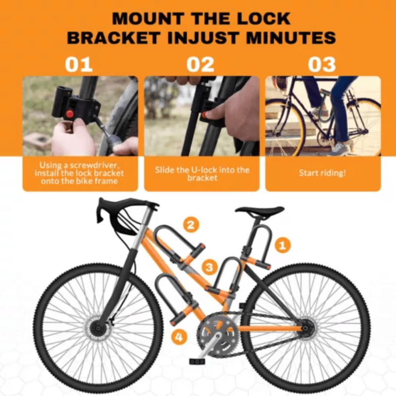 1 Set Heavy Duty Bike D Lock with 5ft/1.2m High Security Steel Cable&Sturdy Mounting Bracket&Key Theft Bicycle Locks for Road Bike, Electric Bike, Mountain Bike, Folding Bike