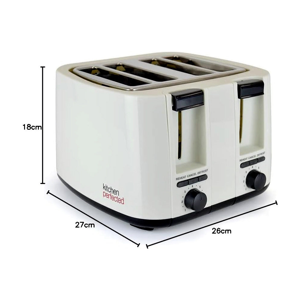 Cordless Electric Kettle & Toaster Set Cream 4 Slice Wide Slot 1.7Ltr Fast Boil