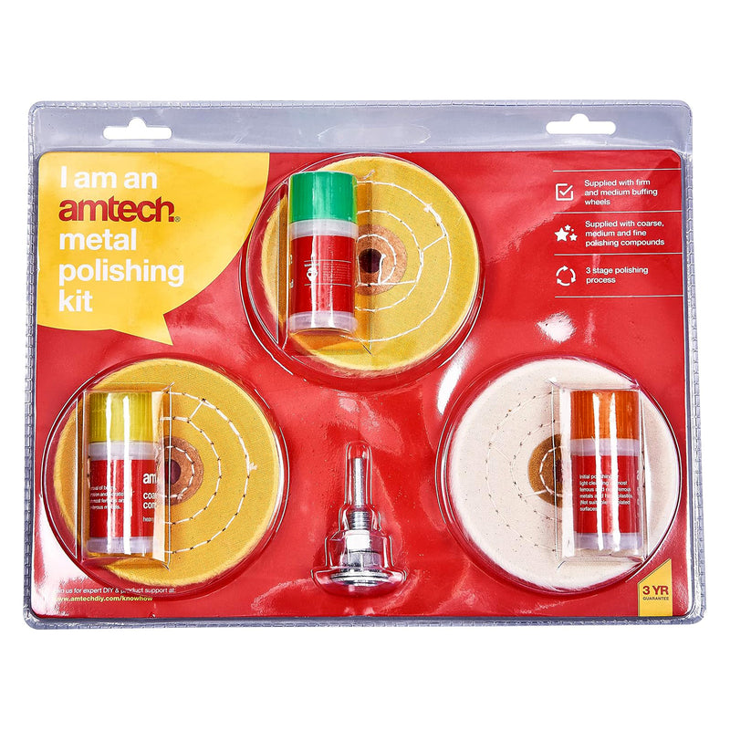 Amtech 7pc Metal Polishing Cleaning Buffing Wheel Kit | Buffer for Drills with 3 Polishing Compounds