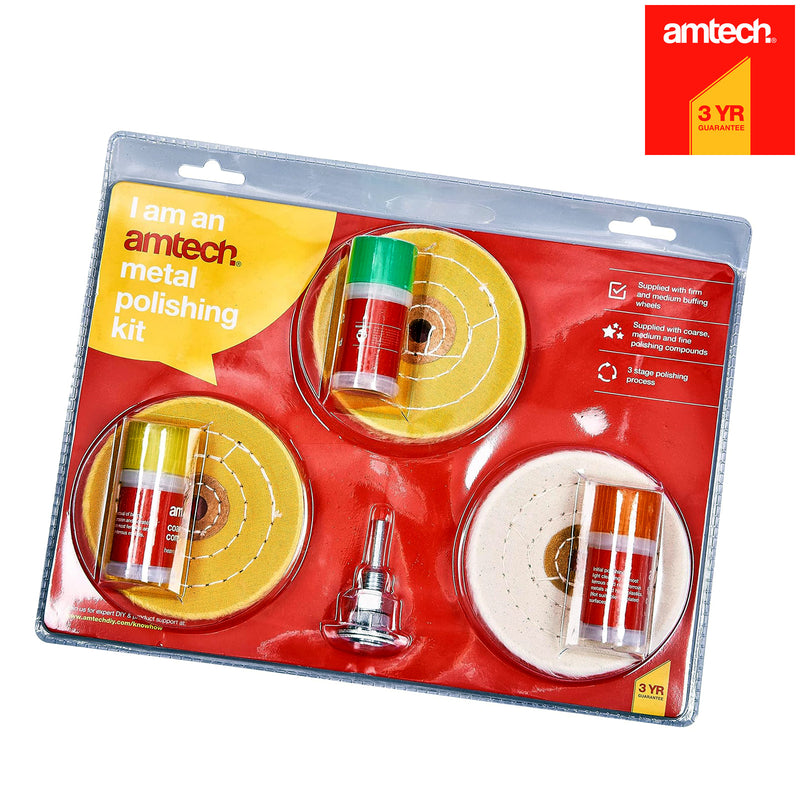 Amtech 7pc Metal Polishing Cleaning Buffing Wheel Kit | Buffer for Drills with 3 Polishing Compounds