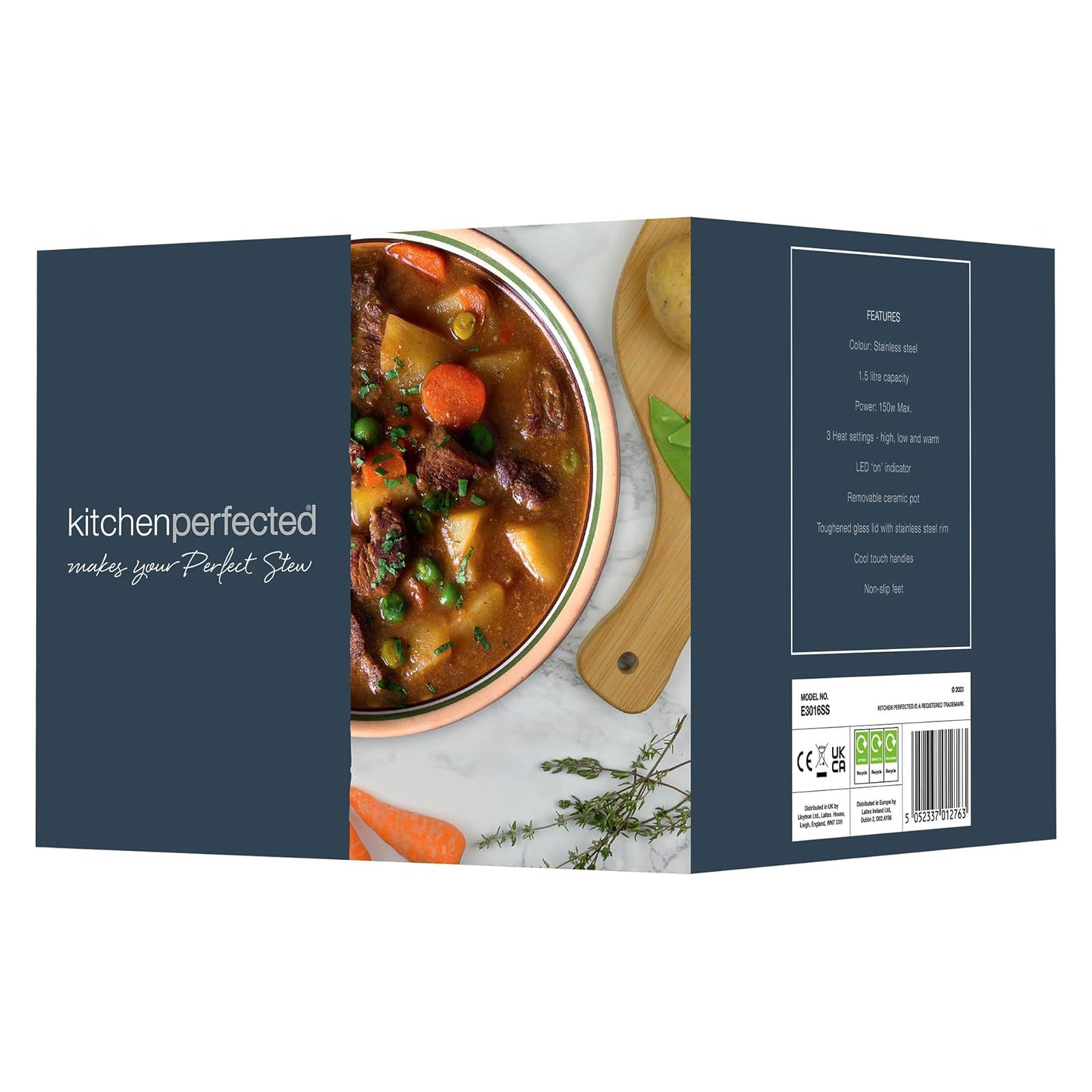 1.5L Electric Slow Cooker Stainless Steel with Clear Glass Lid and Removable Ceramic Pot