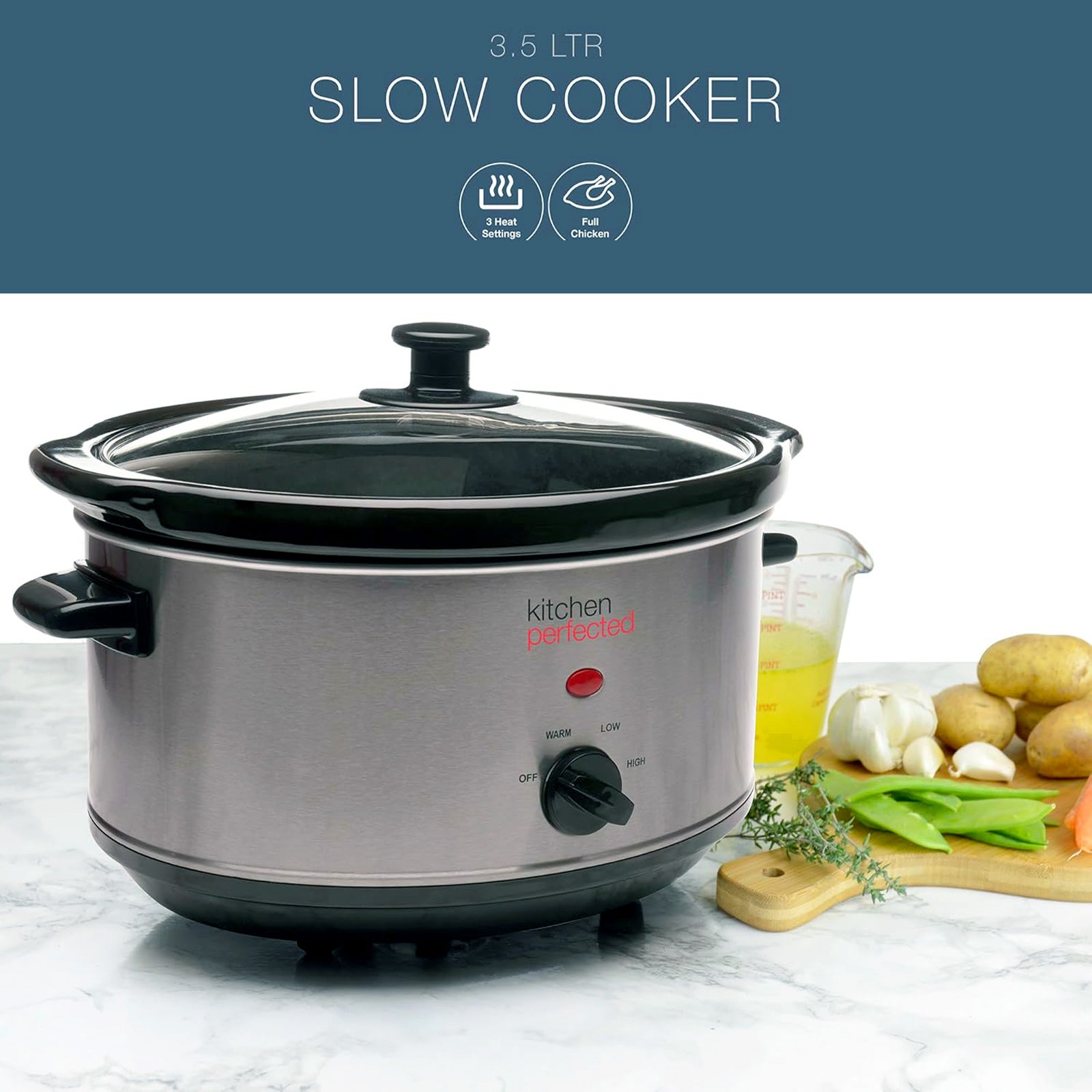 200W Electric Slow Cooker 3.5L Capacity Stainless Steel | 3 Heat Settings | 3 Year Warranty