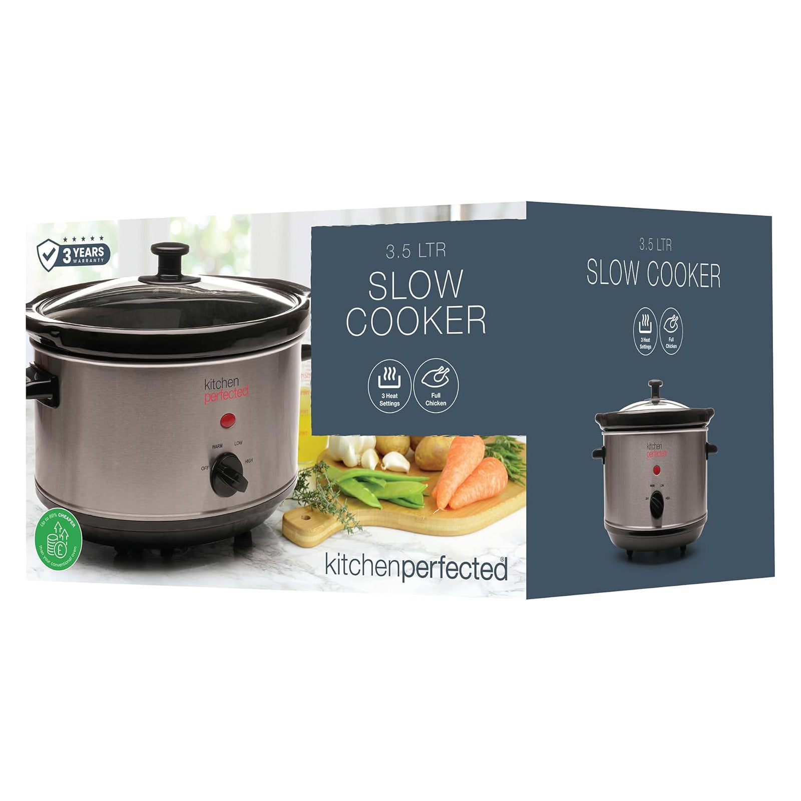 200W Electric Slow Cooker 3.5L Capacity Stainless Steel | 3 Heat Settings | 3 Year Warranty