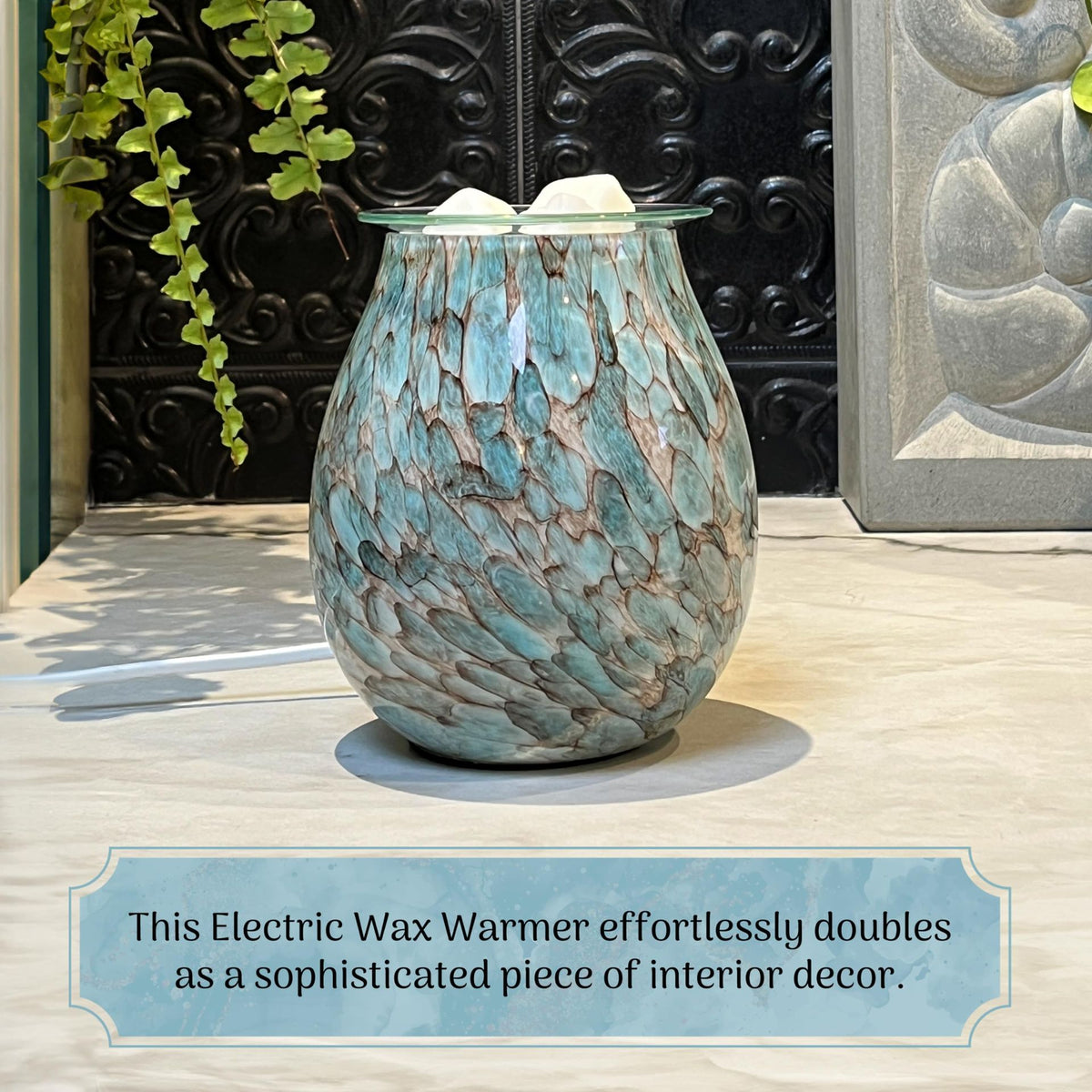 Electric Wax Melt Burner Glass Marble Design – Plug-In Aroma Warmer for Soy Wax Cubes & Essential Oils – Home & Office Fragrance
