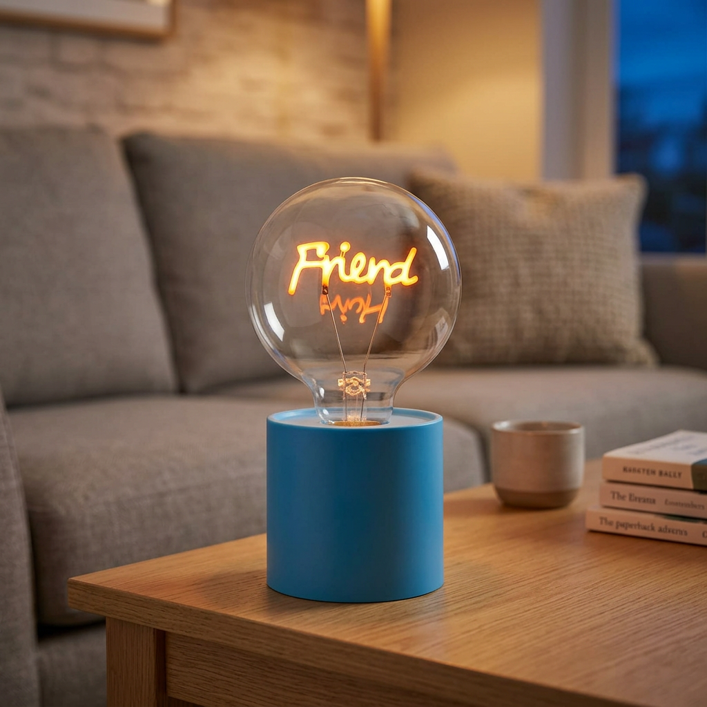 Friend lamp styled on a living room side table