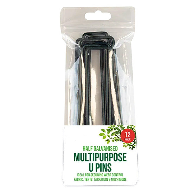 Pack of 12 Weed Mat Pins Galvanised Steel U Shaped Staples | Garden Netting Securing Pegs