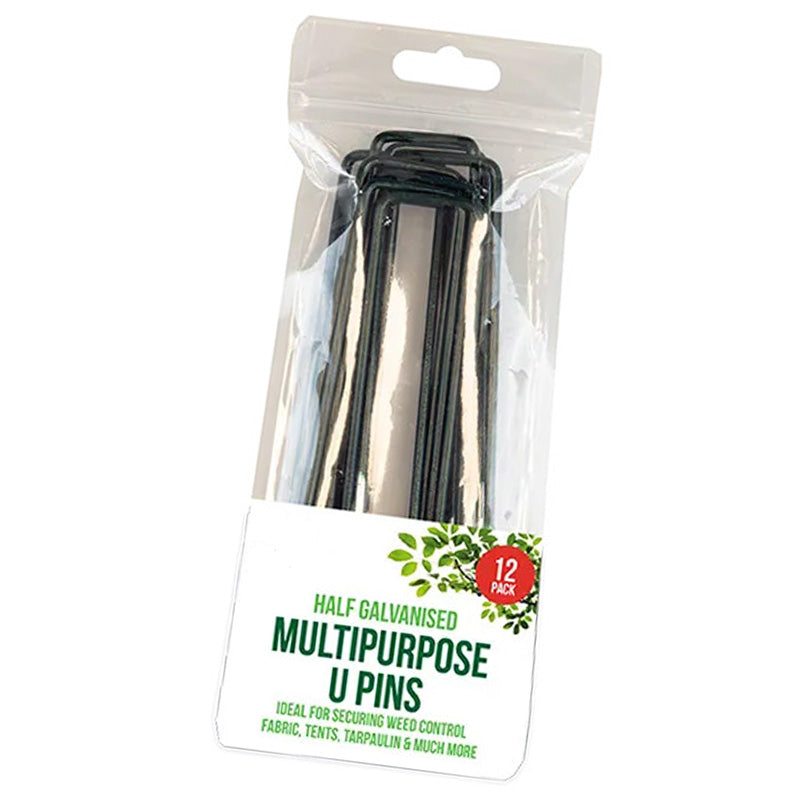 Pack of 12 Weed Mat Pins Galvanised Steel U Shaped Staples | Garden Netting Securing Pegs