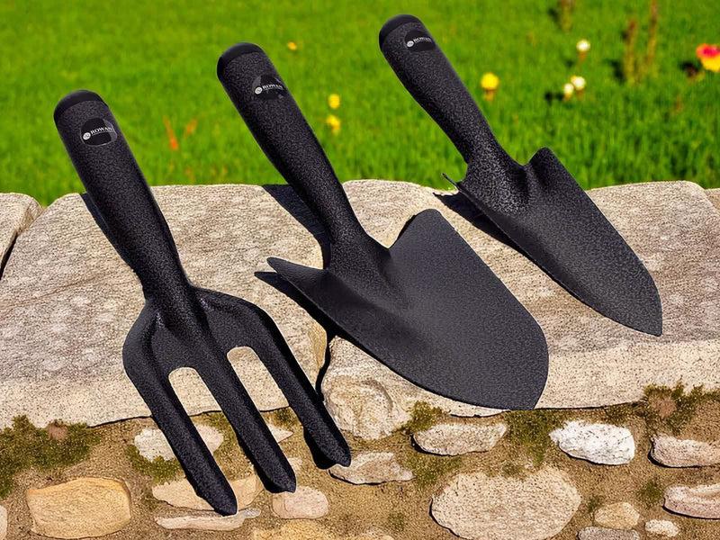 3pc Heavy Duty Carbon Steel Garden Hand Tool Set | Trowel, Transplanting Trowel and Fork
