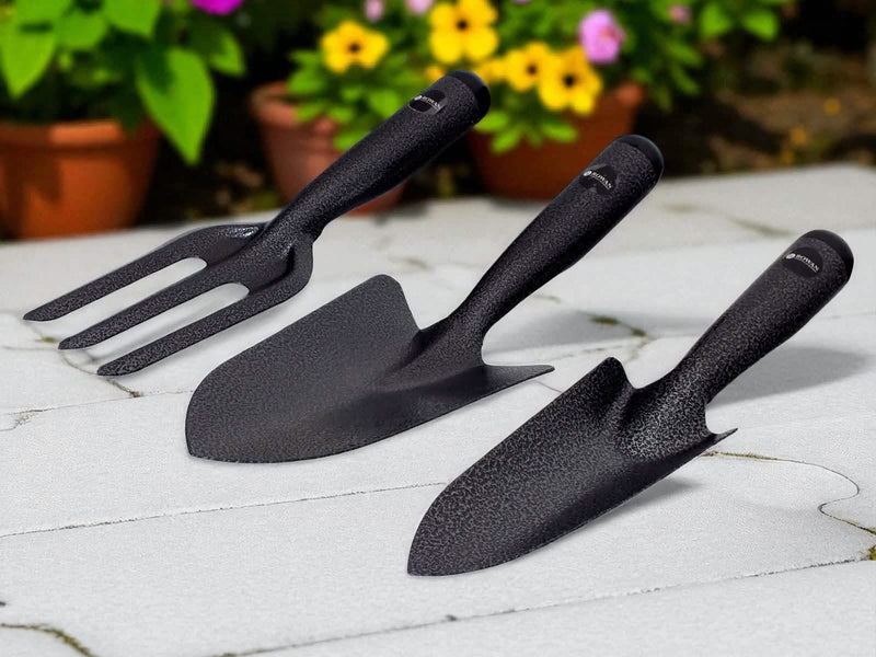 3pc Heavy Duty Carbon Steel Garden Hand Tool Set | Trowel, Transplanting Trowel and Fork
