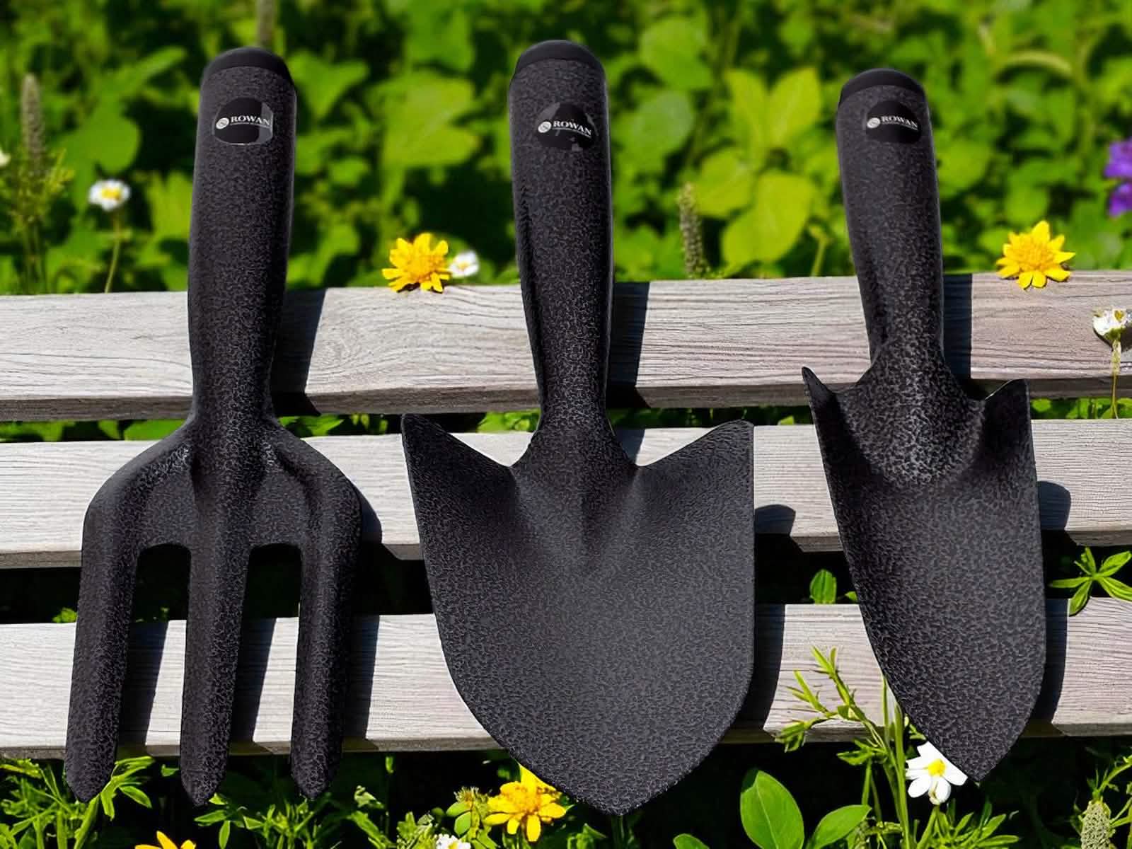 3pc Garden Hand Tool Set Trowels Fork Heavy Duty Carbon Steel Gardening Weeding